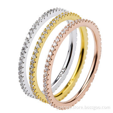 Sterling silver ring set, 3pcs band ring set with platinum plated, CZ ring